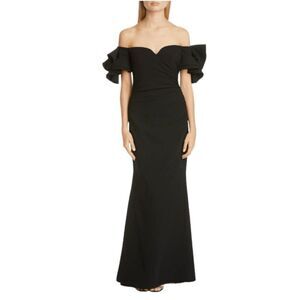 Like New Badgley Mischka Origami Off the Shoulder Gown, Black, Size 2